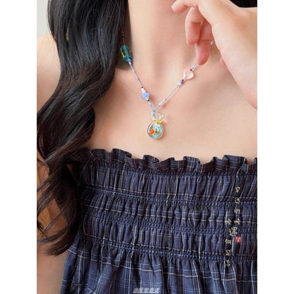 Goldfish Pendant Beaded Necklace