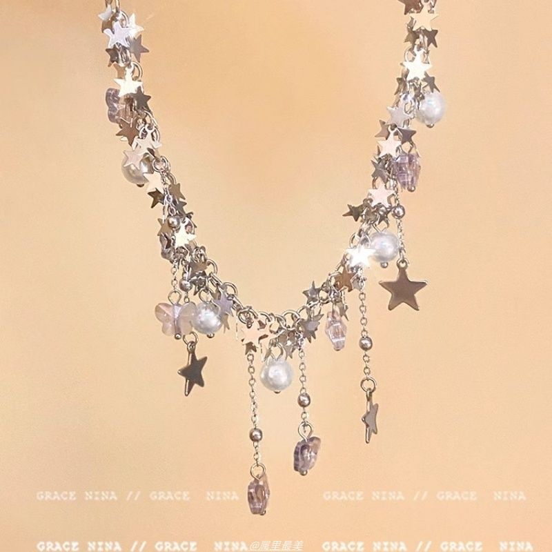 Necklace Faux Butterfly Star Pearl Fringed
