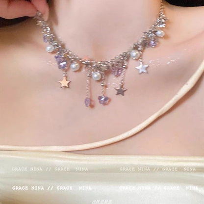 Necklace Faux Butterfly Star Pearl Fringed