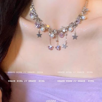 Necklace Faux Butterfly Star Pearl Fringed