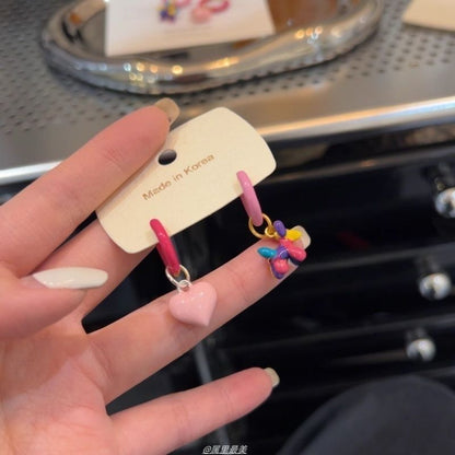 Asymmetrical Earring Dog Huggie Drop Heart