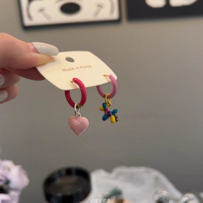 Asymmetrical Earring Dog Huggie Drop Heart