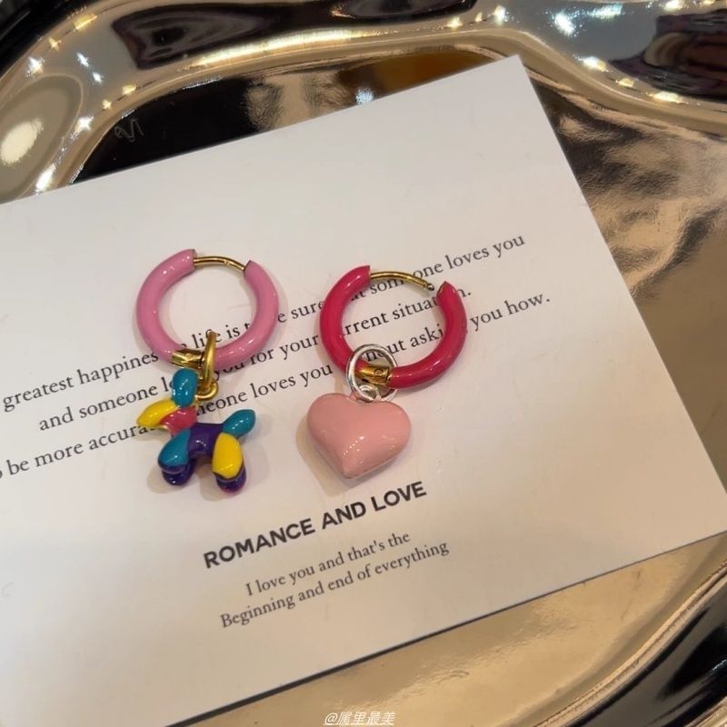 Asymmetrical Earring Dog Huggie Drop Heart