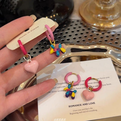 Asymmetrical Earring Dog Huggie Drop Heart