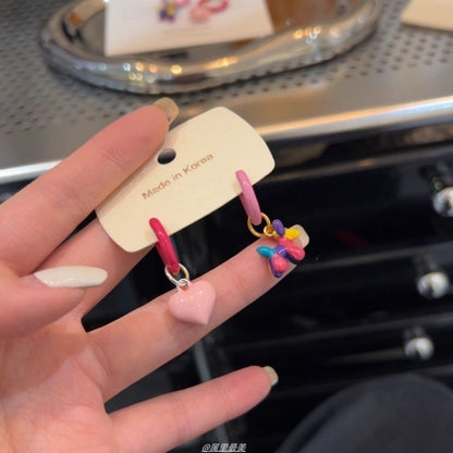 Asymmetrical Earring Dog Huggie Drop Heart