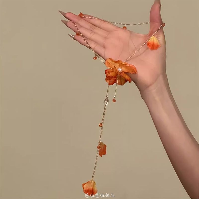 Necklace Flower Lariat Fringed