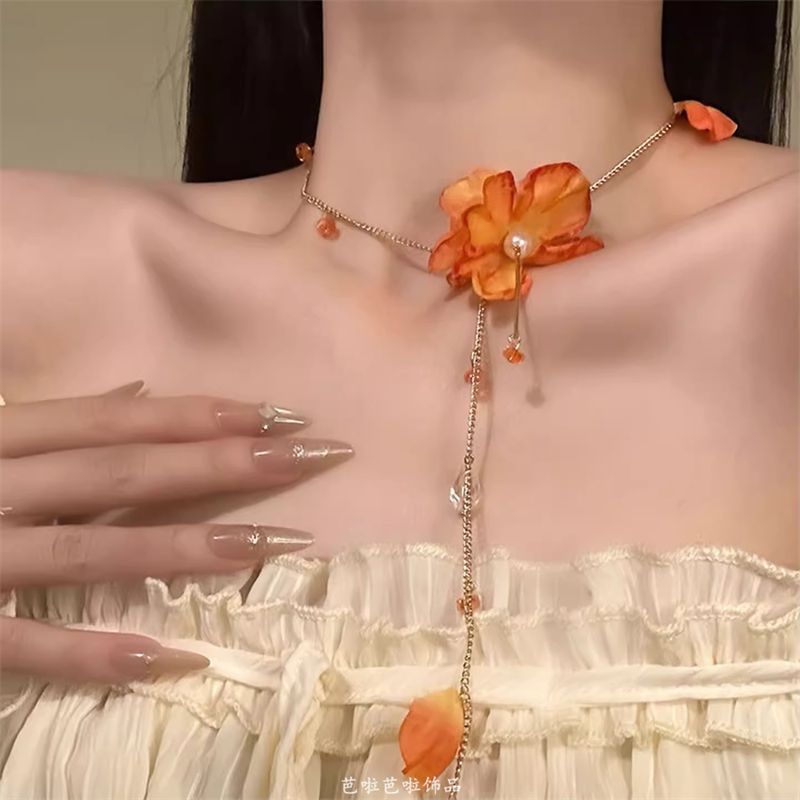 Necklace Flower Lariat Fringed