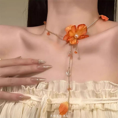 Necklace Flower Lariat Fringed