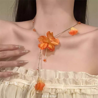 Necklace Flower Lariat Fringed