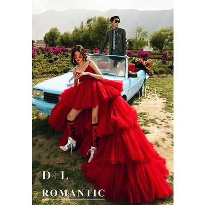 Gown Plain Tiered Wedding Spaghetti Strap