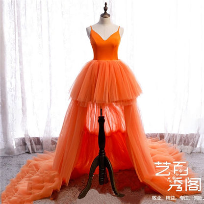 Spaghetti Strap Plain Tiered Wedding Gown