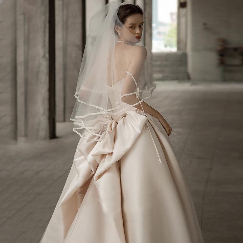 Strapless Plain Bow Back Wedding Gown
