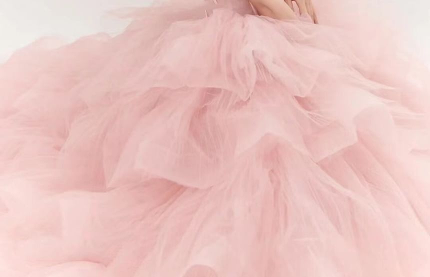 Strapless Plain Tiered Wedding Gown