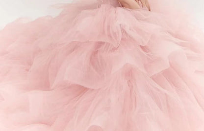 Strapless Plain Tiered Wedding Gown
