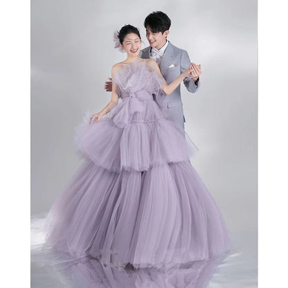 Strapless Plain Tiered Wedding Gown