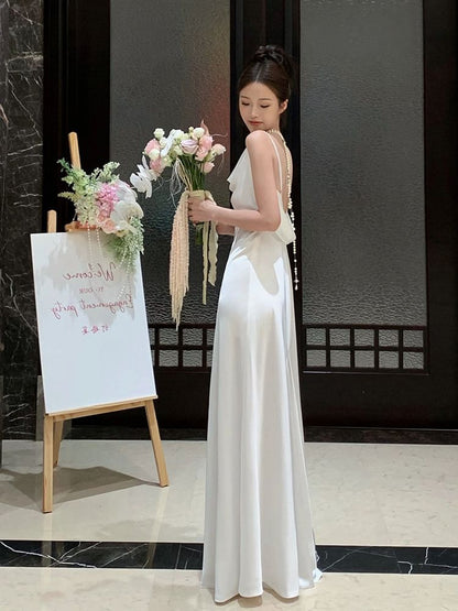 Spaghetti Strap Plain Wedding Gown