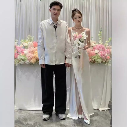 Spaghetti Strap Plain Wedding Gown