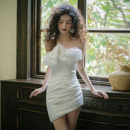 Strapless Plain Ruffle Trim Wedding Gown