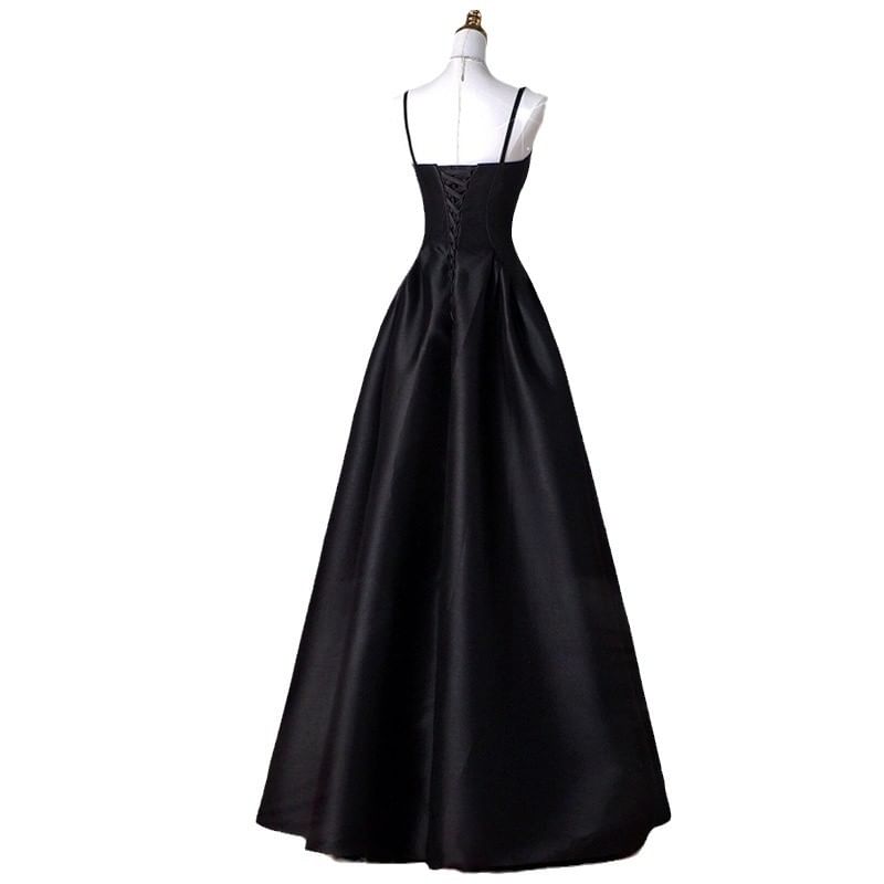 Spaghetti Strap Plain A-Line Evening Gown