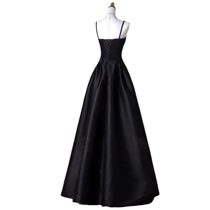 Spaghetti Strap Plain A-Line Evening Gown