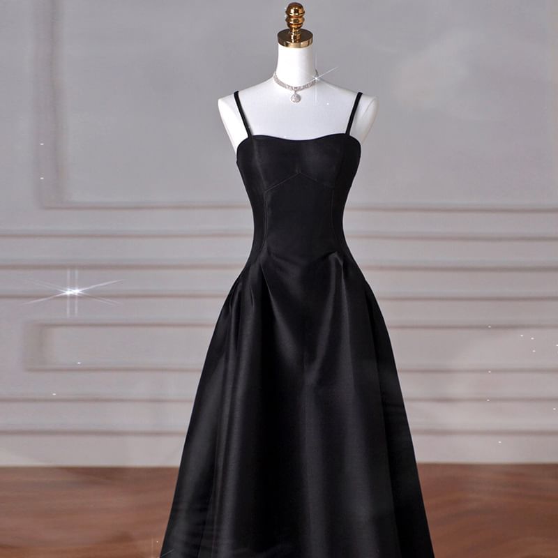 Spaghetti Strap Plain A-Line Evening Gown