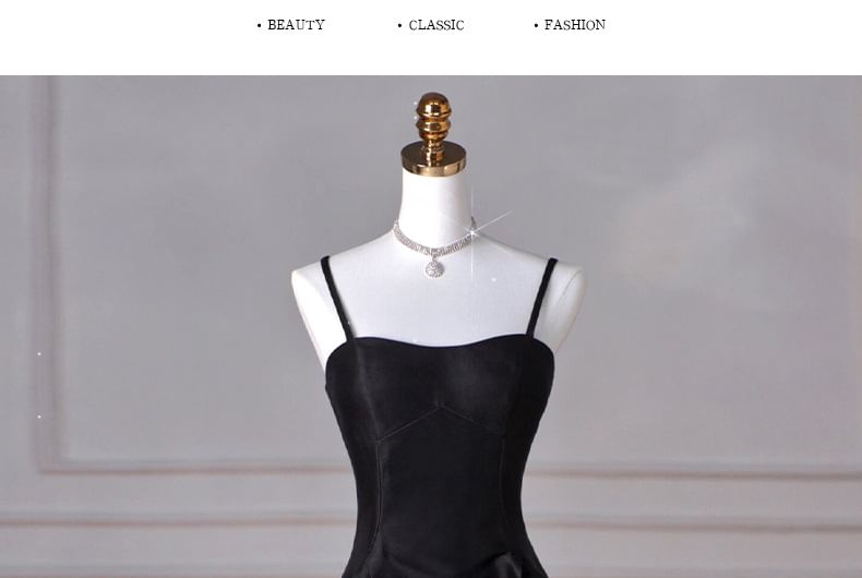 Spaghetti Strap Plain A-Line Evening Gown
