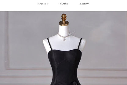 Spaghetti Strap Plain A-Line Evening Gown