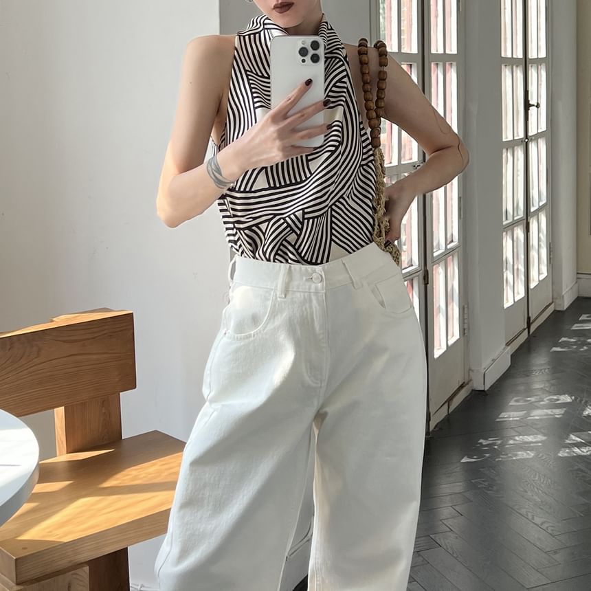 Striped Turtleneck Sleeveless Top
