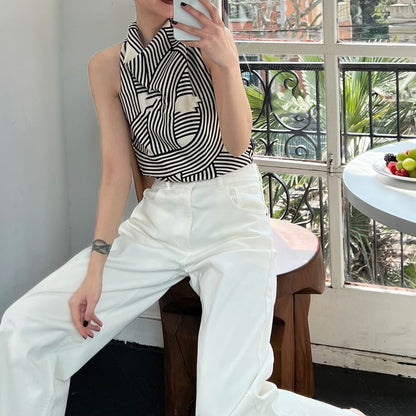 Striped Turtleneck Sleeveless Top