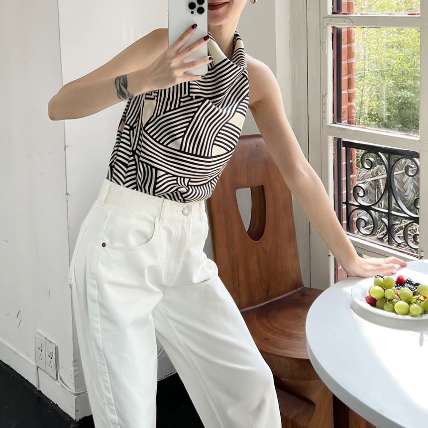 Striped Turtleneck Sleeveless Top