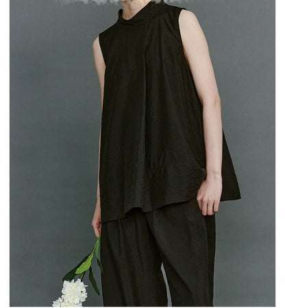 Plain Mock Neck Sleeveless Top / Wide-Leg Pants
