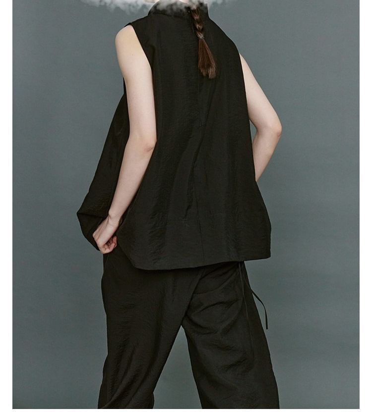 Plain Mock Neck Sleeveless Top / Wide-Leg Pants