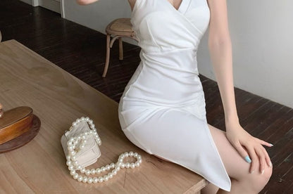 Mini Halter Ruched Sleeveless Dress