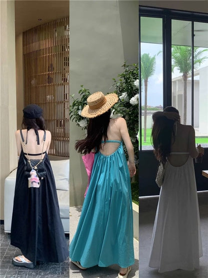 Print Dress Sleeveless Halter Neck Maxi