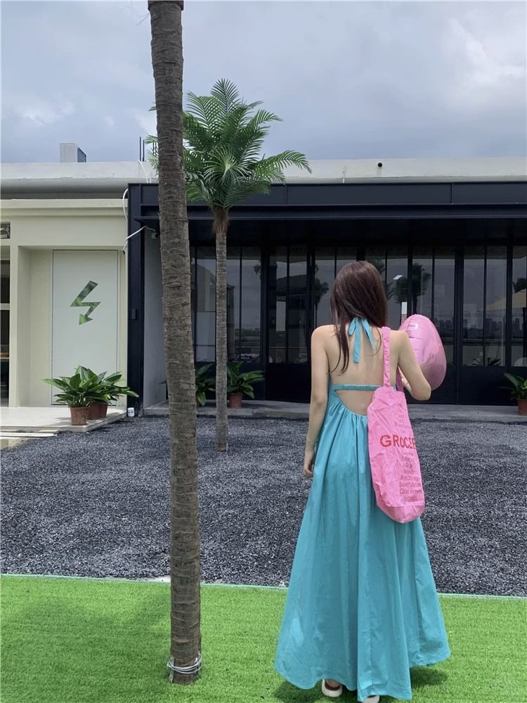 Print Dress Sleeveless Halter Neck Maxi