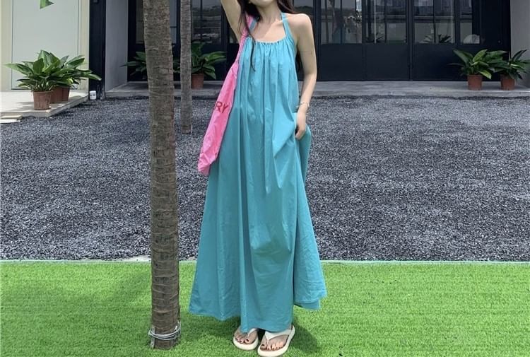 Print Dress Sleeveless Halter Neck Maxi