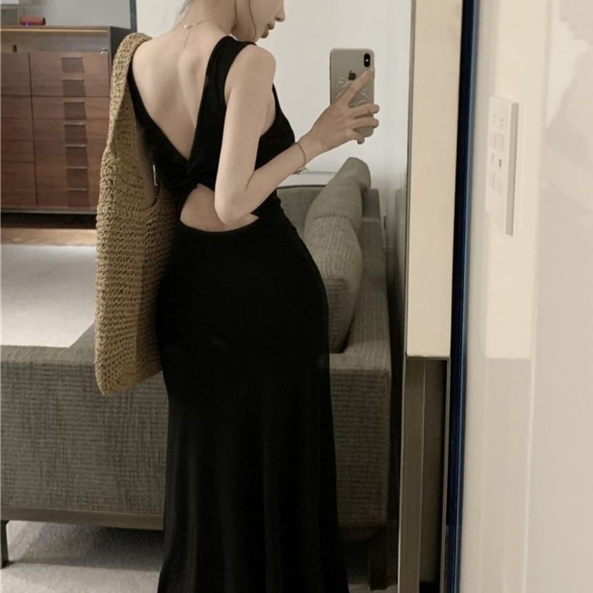 Dress Neckline Maxi Backless Sleeveless Bowknot