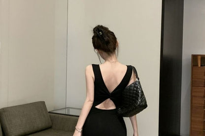 Dress Neckline Maxi Backless Sleeveless Bowknot