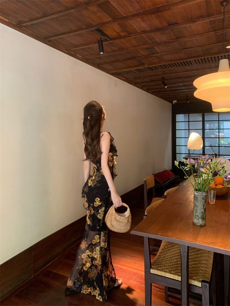 Floral Sleeveless Maxi Neck Dress Print Sweetheart