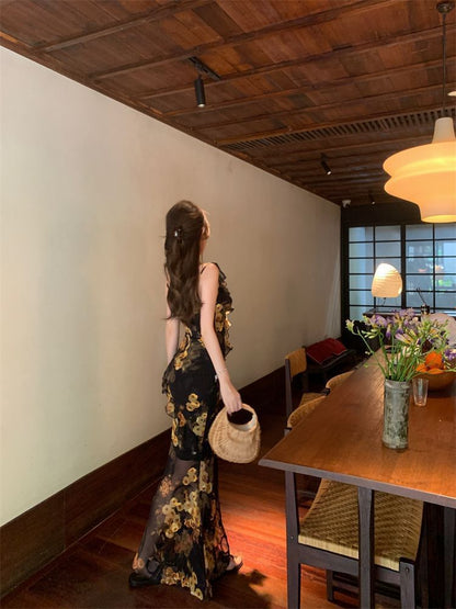 Floral Sleeveless Maxi Neck Dress Print Sweetheart