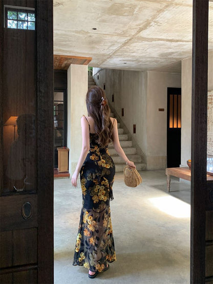 Floral Sleeveless Maxi Neck Dress Print Sweetheart