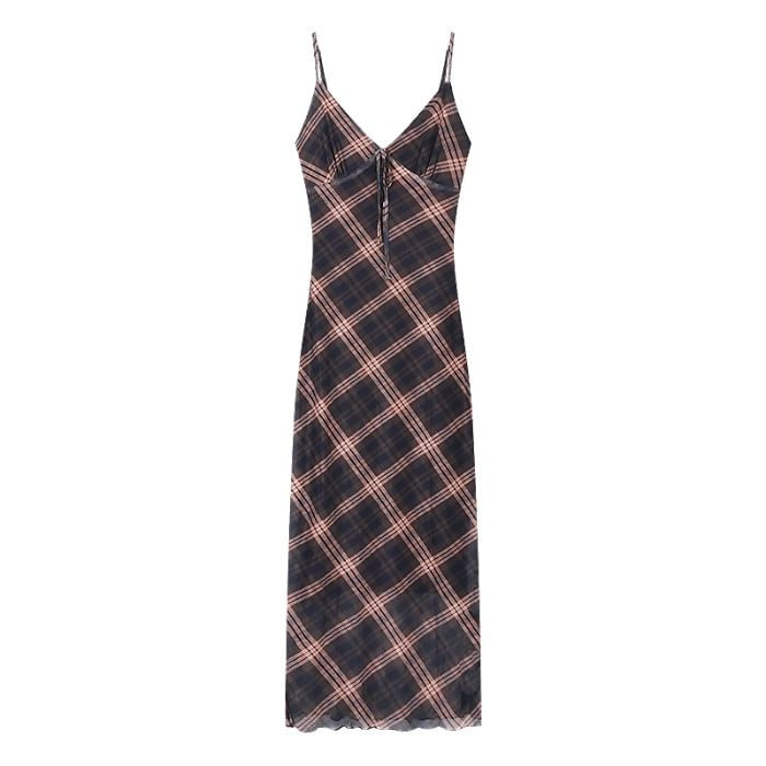Maxi Sleeveless V-Neck Plaid Print Dress