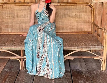 Sleeveless Neck Dress Printed Halter Maxi