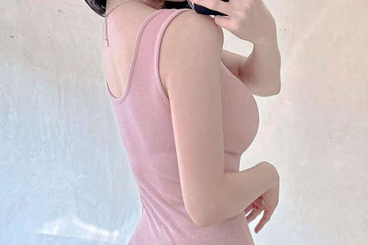 Dress Neck Scoop Bodycon Mini Sleeveless Plain