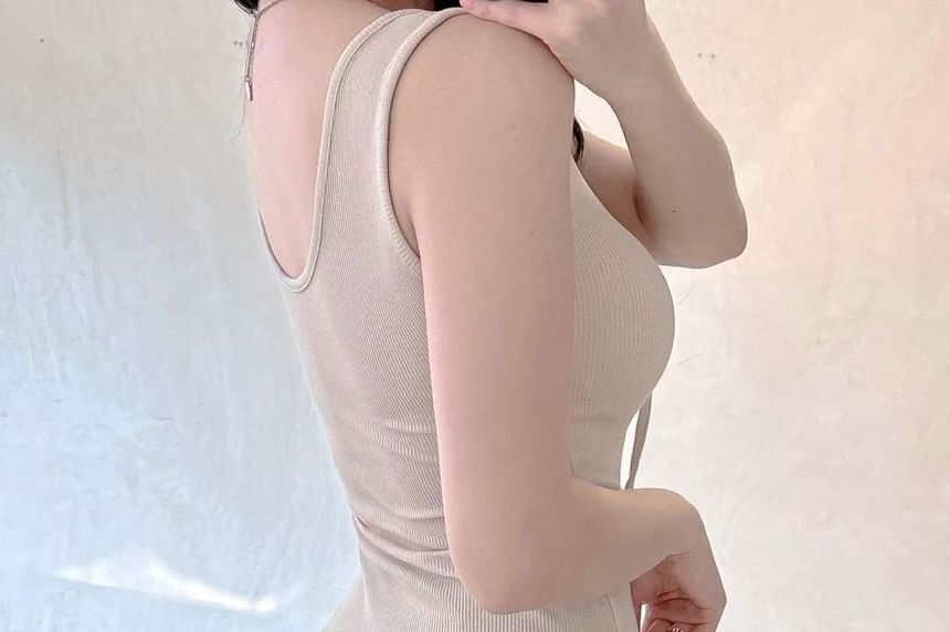 Dress Neck Scoop Bodycon Mini Sleeveless Plain