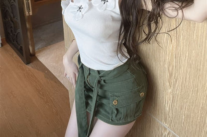 Crop Tank Asymmetrical Floral Top