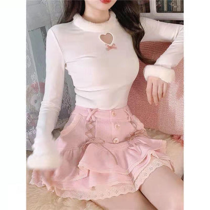 Trim High Lace Waist Tiered Skirt Mini Knit