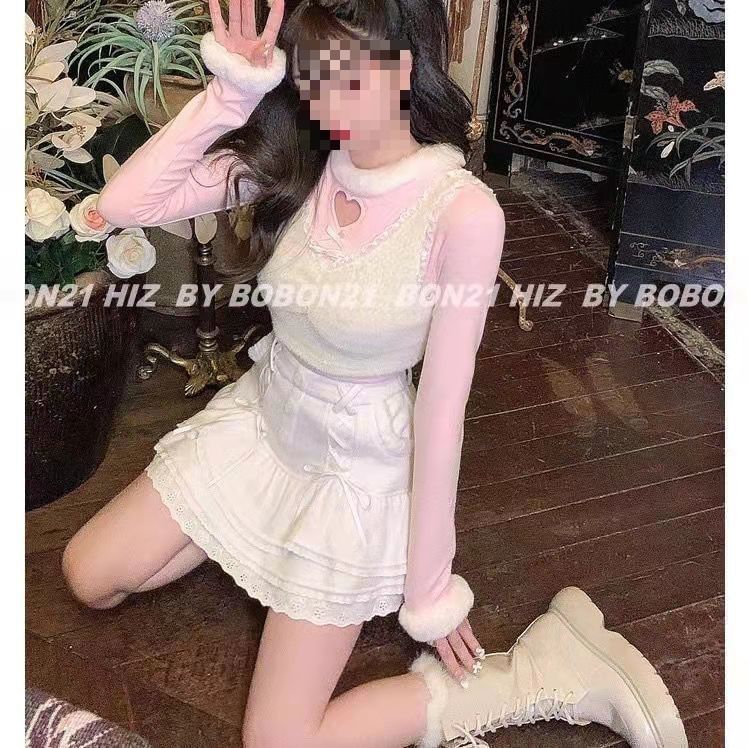 Trim High Lace Waist Tiered Skirt Mini Knit