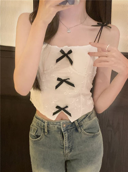 Top Accent Ribbon Lace Cami Crop