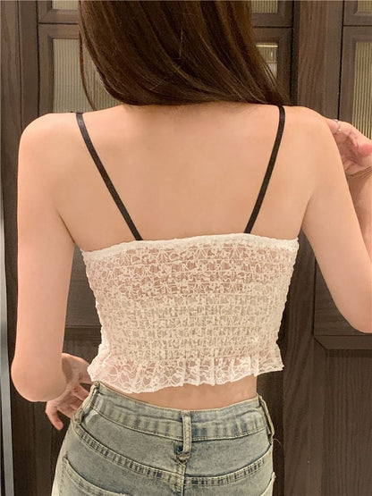 Top Accent Ribbon Lace Cami Crop